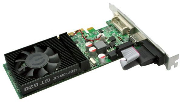 Видеокарта EVGA GeForce GT 620 700Mhz PCI-E 2.0 1024Mb 1200Mhz 64 bit DVI HDMI HDCP